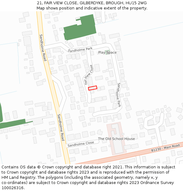 21, FAIR VIEW CLOSE, GILBERDYKE, BROUGH, HU15 2WG: Location map and indicative extent of plot