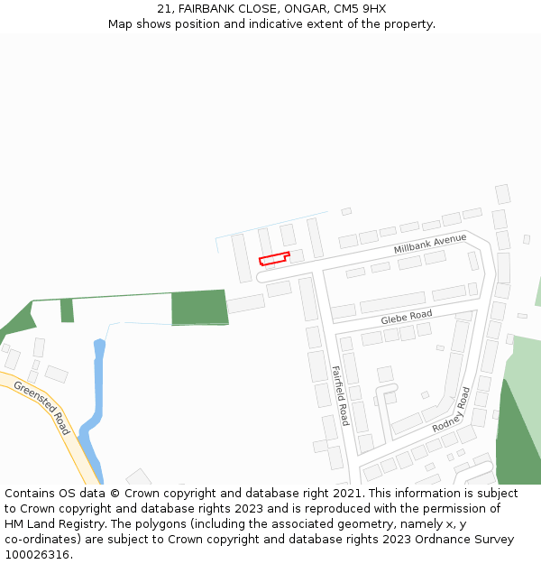 21, FAIRBANK CLOSE, ONGAR, CM5 9HX: Location map and indicative extent of plot