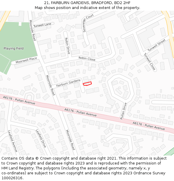 21, FAIRBURN GARDENS, BRADFORD, BD2 2HF: Location map and indicative extent of plot