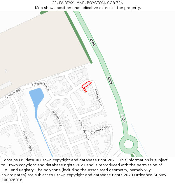 21, FAIRFAX LANE, ROYSTON, SG8 7FN: Location map and indicative extent of plot
