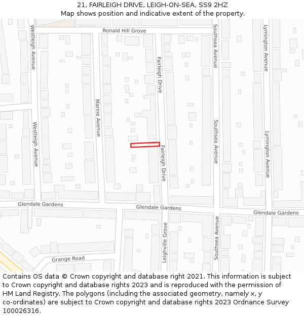 21, FAIRLEIGH DRIVE, LEIGH-ON-SEA, SS9 2HZ: Location map and indicative extent of plot