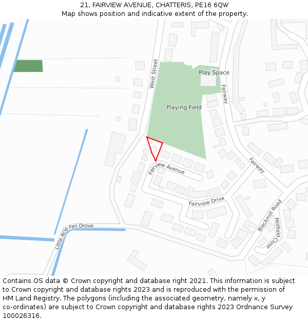 21, FAIRVIEW AVENUE, CHATTERIS, PE16 6QW: Location map and indicative extent of plot