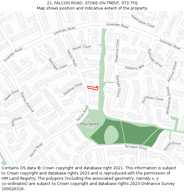 21, FALCON ROAD, STOKE-ON-TRENT, ST3 7FQ: Location map and indicative extent of plot