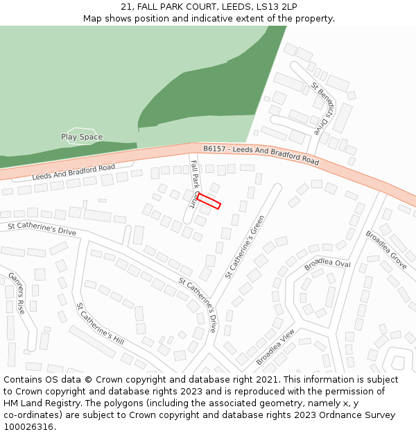 21, FALL PARK COURT, LEEDS, LS13 2LP: Location map and indicative extent of plot