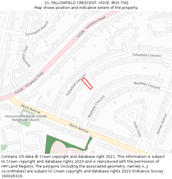 21, FALLOWFIELD CRESCENT, HOVE, BN3 7NQ: Location map and indicative extent of plot