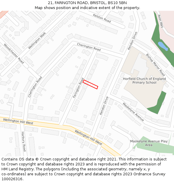 21, FARINGTON ROAD, BRISTOL, BS10 5BN: Location map and indicative extent of plot