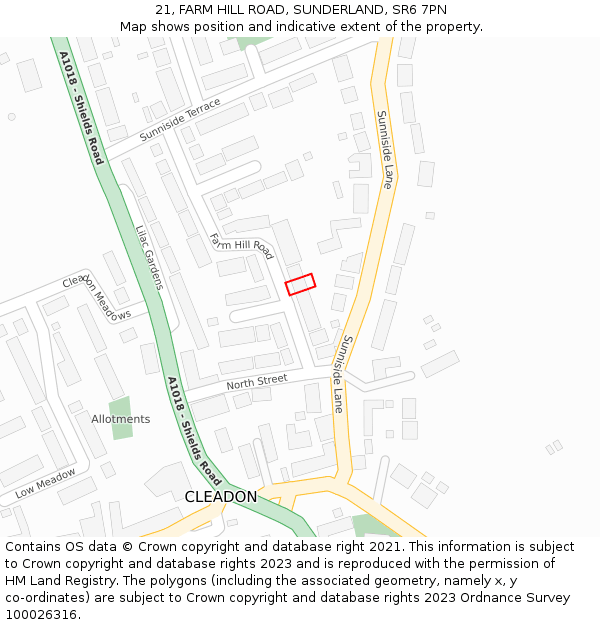 21, FARM HILL ROAD, SUNDERLAND, SR6 7PN: Location map and indicative extent of plot
