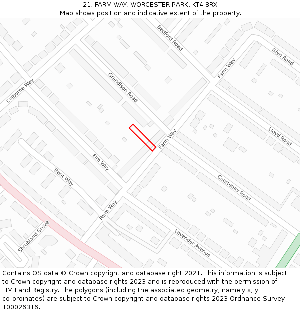 21, FARM WAY, WORCESTER PARK, KT4 8RX: Location map and indicative extent of plot