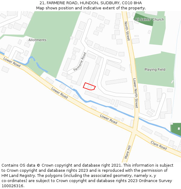 21, FARMERIE ROAD, HUNDON, SUDBURY, CO10 8HA: Location map and indicative extent of plot