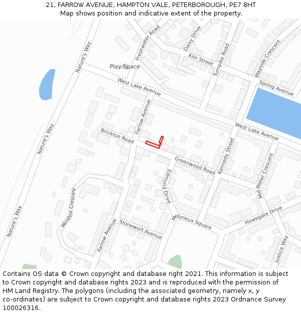 21, FARROW AVENUE, HAMPTON VALE, PETERBOROUGH, PE7 8HT: Location map and indicative extent of plot