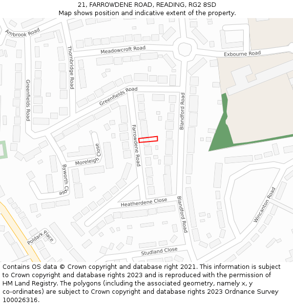 21, FARROWDENE ROAD, READING, RG2 8SD: Location map and indicative extent of plot