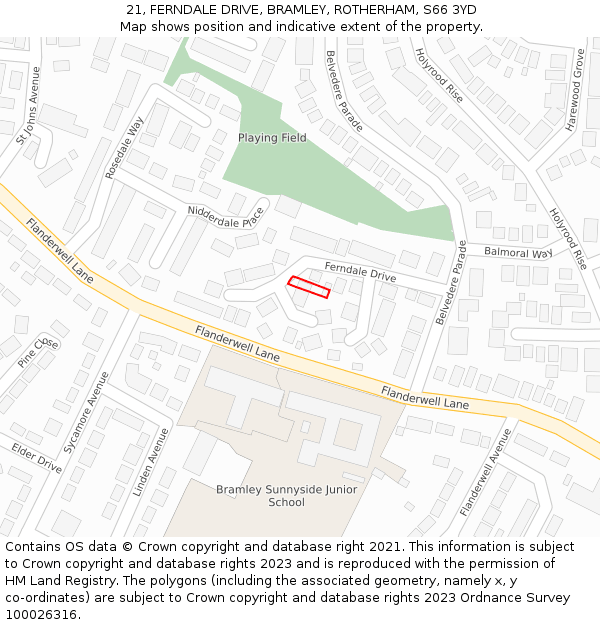 21, FERNDALE DRIVE, BRAMLEY, ROTHERHAM, S66 3YD: Location map and indicative extent of plot