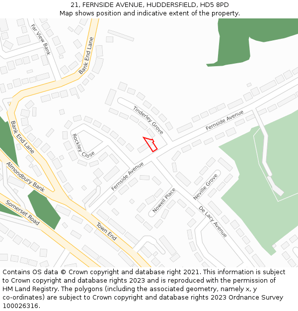 21, FERNSIDE AVENUE, HUDDERSFIELD, HD5 8PD: Location map and indicative extent of plot