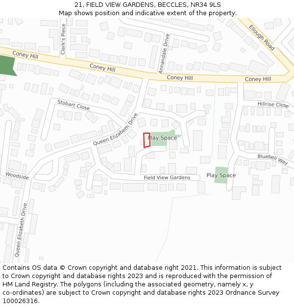 21, FIELD VIEW GARDENS, BECCLES, NR34 9LS: Location map and indicative extent of plot