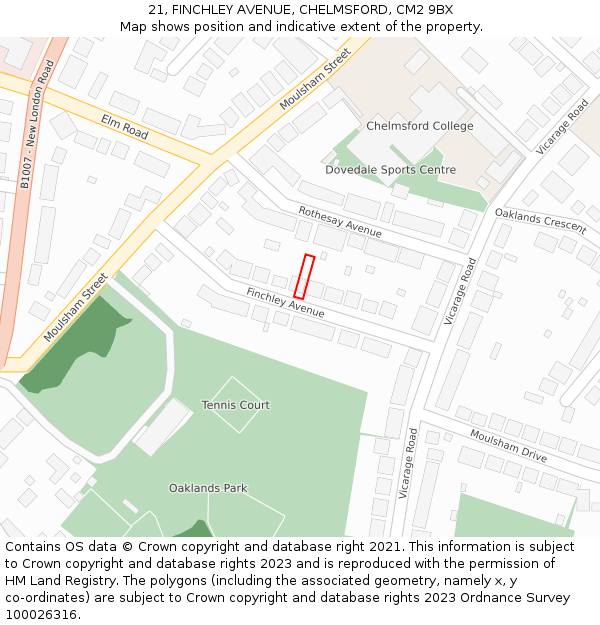 21, FINCHLEY AVENUE, CHELMSFORD, CM2 9BX: Location map and indicative extent of plot