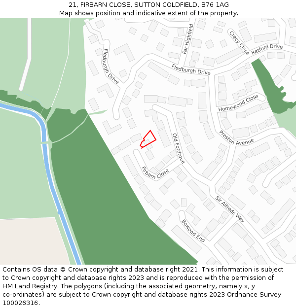 21, FIRBARN CLOSE, SUTTON COLDFIELD, B76 1AG: Location map and indicative extent of plot