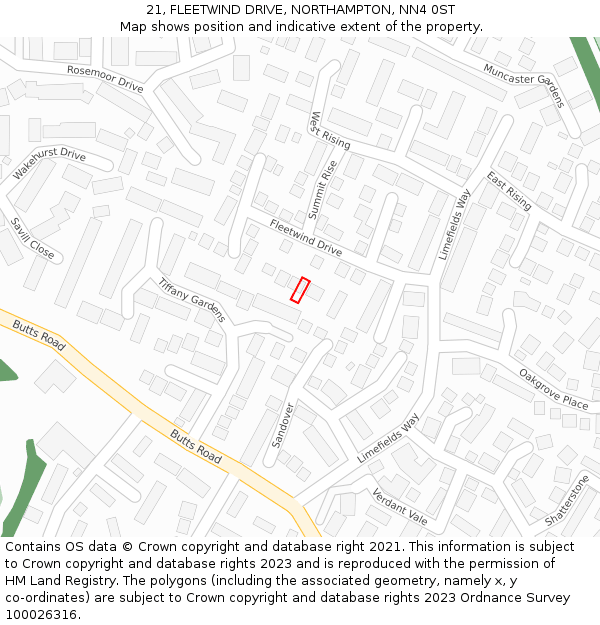 21, FLEETWIND DRIVE, NORTHAMPTON, NN4 0ST: Location map and indicative extent of plot