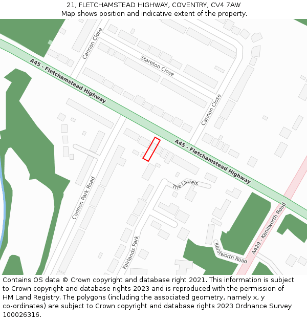 21, FLETCHAMSTEAD HIGHWAY, COVENTRY, CV4 7AW: Location map and indicative extent of plot