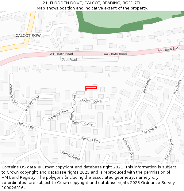 21, FLODDEN DRIVE, CALCOT, READING, RG31 7EH: Location map and indicative extent of plot