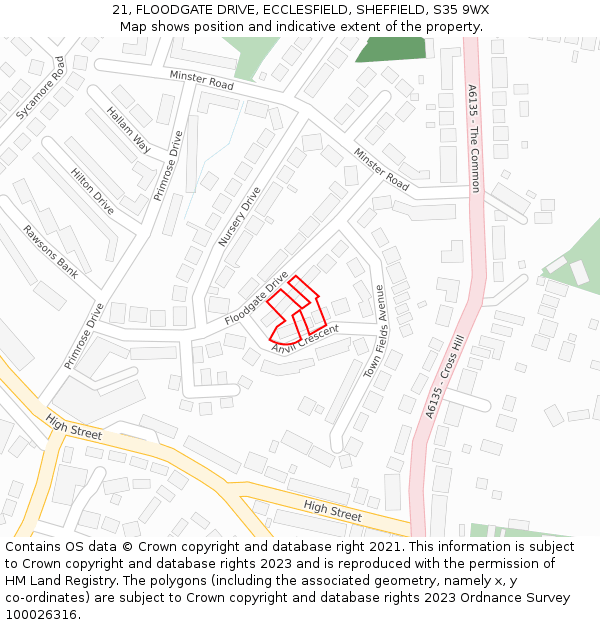 21, FLOODGATE DRIVE, ECCLESFIELD, SHEFFIELD, S35 9WX: Location map and indicative extent of plot