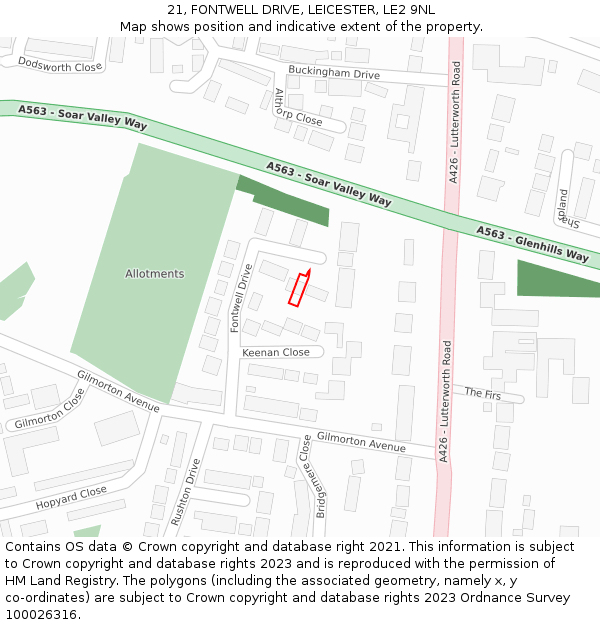 21, FONTWELL DRIVE, LEICESTER, LE2 9NL: Location map and indicative extent of plot