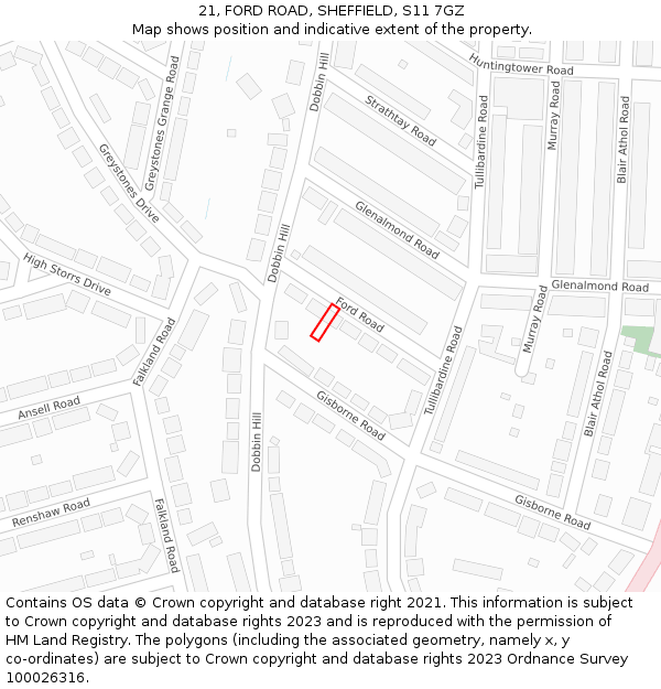 21, FORD ROAD, SHEFFIELD, S11 7GZ: Location map and indicative extent of plot