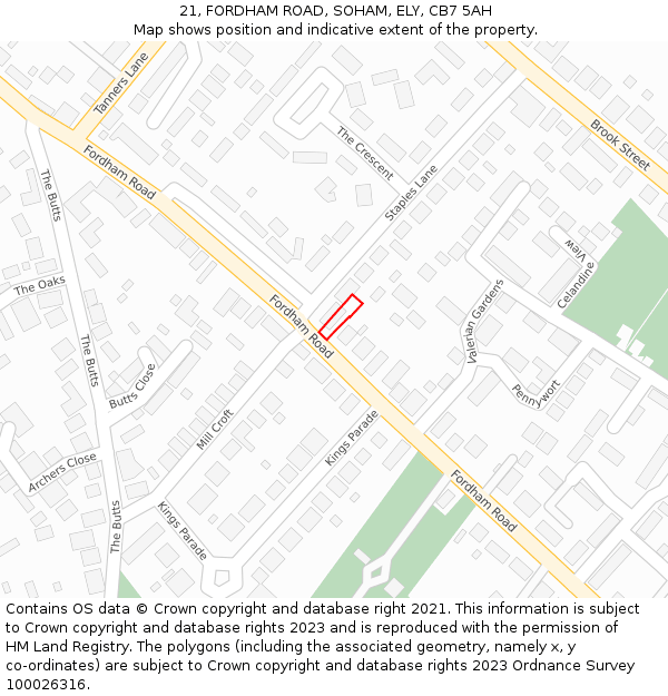 21, FORDHAM ROAD, SOHAM, ELY, CB7 5AH: Location map and indicative extent of plot