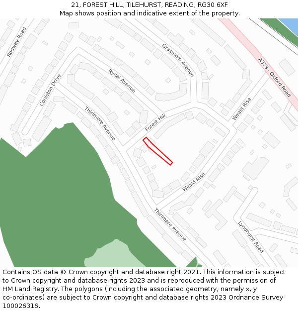 21, FOREST HILL, TILEHURST, READING, RG30 6XF: Location map and indicative extent of plot