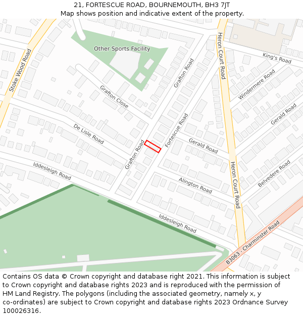21, FORTESCUE ROAD, BOURNEMOUTH, BH3 7JT: Location map and indicative extent of plot