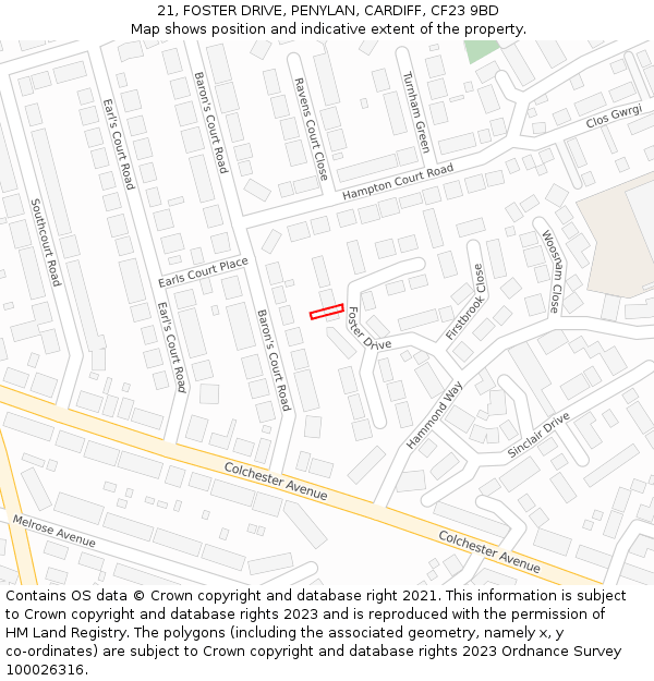 21, FOSTER DRIVE, PENYLAN, CARDIFF, CF23 9BD: Location map and indicative extent of plot