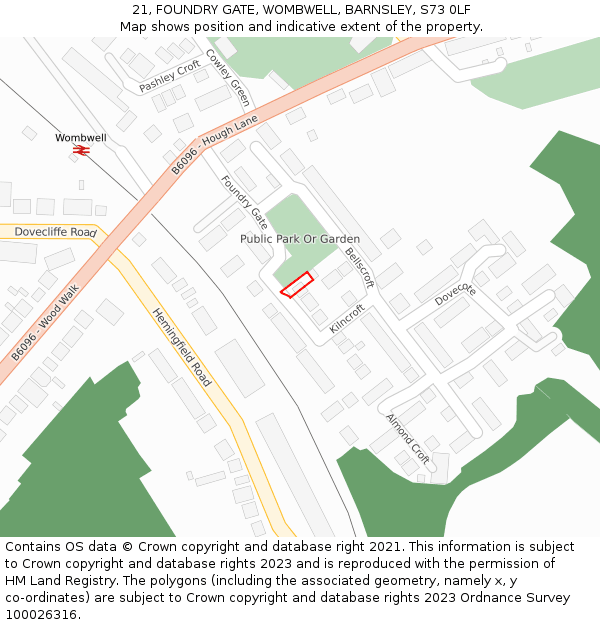 21, FOUNDRY GATE, WOMBWELL, BARNSLEY, S73 0LF: Location map and indicative extent of plot