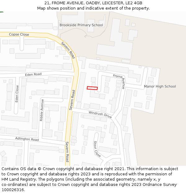 21, FROME AVENUE, OADBY, LEICESTER, LE2 4GB: Location map and indicative extent of plot
