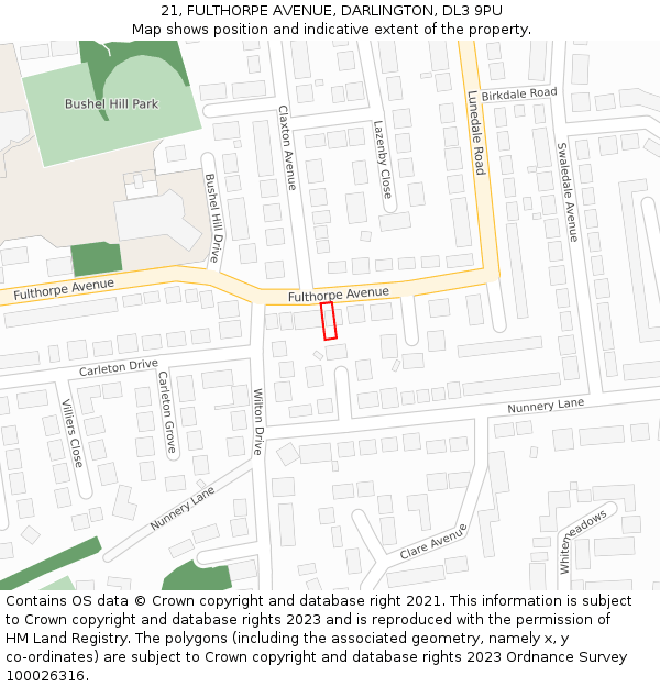 21, FULTHORPE AVENUE, DARLINGTON, DL3 9PU: Location map and indicative extent of plot
