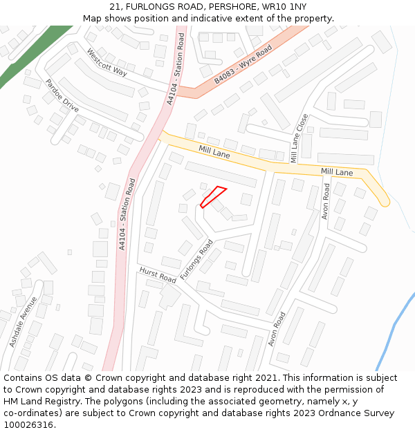 21, FURLONGS ROAD, PERSHORE, WR10 1NY: Location map and indicative extent of plot