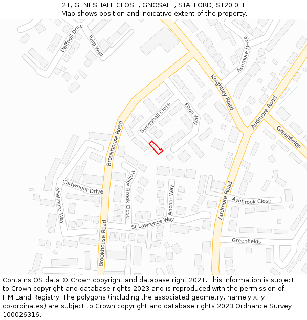21, GENESHALL CLOSE, GNOSALL, STAFFORD, ST20 0EL: Location map and indicative extent of plot