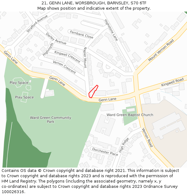 21, GENN LANE, WORSBROUGH, BARNSLEY, S70 6TF: Location map and indicative extent of plot