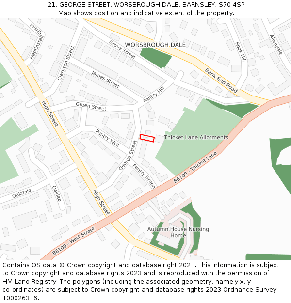 21, GEORGE STREET, WORSBROUGH DALE, BARNSLEY, S70 4SP: Location map and indicative extent of plot