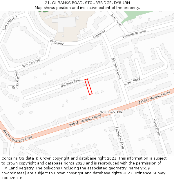21, GILBANKS ROAD, STOURBRIDGE, DY8 4RN: Location map and indicative extent of plot