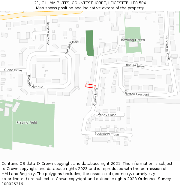 21, GILLAM BUTTS, COUNTESTHORPE, LEICESTER, LE8 5PX: Location map and indicative extent of plot