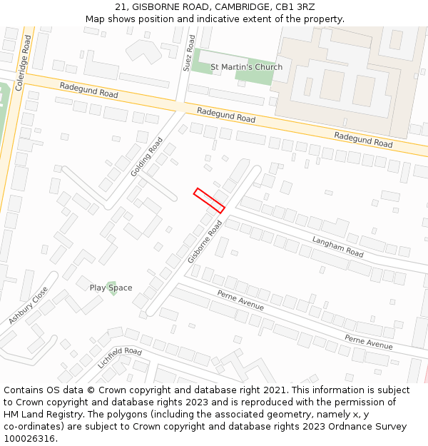 21, GISBORNE ROAD, CAMBRIDGE, CB1 3RZ: Location map and indicative extent of plot
