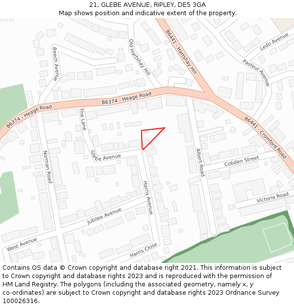 21, GLEBE AVENUE, RIPLEY, DE5 3GA: Location map and indicative extent of plot