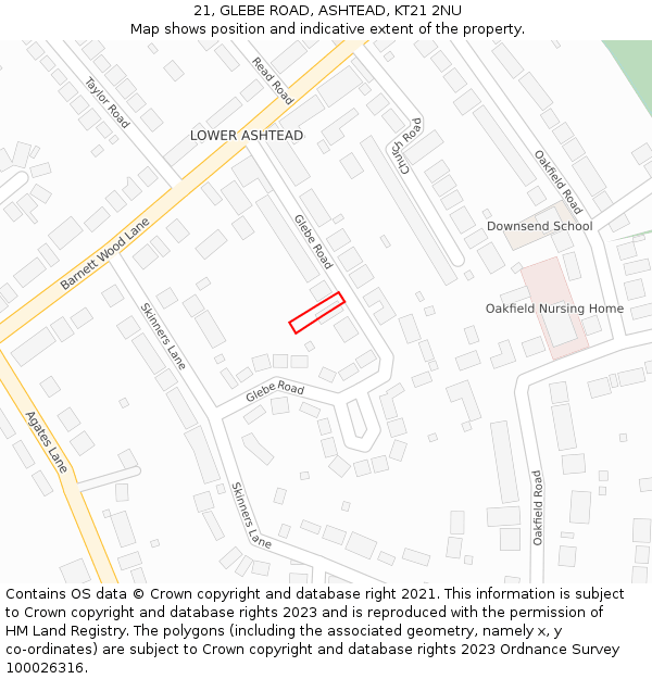 21, GLEBE ROAD, ASHTEAD, KT21 2NU: Location map and indicative extent of plot