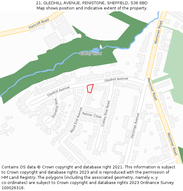 21, GLEDHILL AVENUE, PENISTONE, SHEFFIELD, S36 6BD: Location map and indicative extent of plot