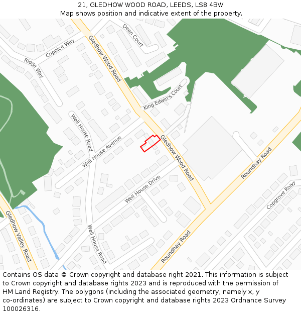 21, GLEDHOW WOOD ROAD, LEEDS, LS8 4BW: Location map and indicative extent of plot
