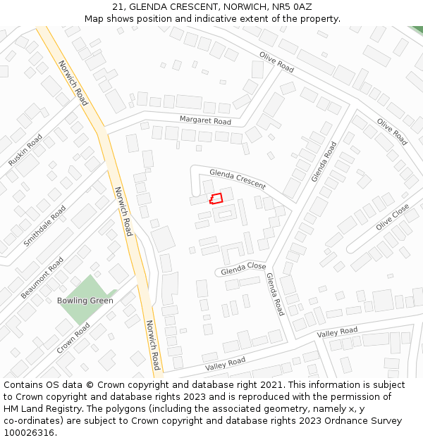 21, GLENDA CRESCENT, NORWICH, NR5 0AZ: Location map and indicative extent of plot