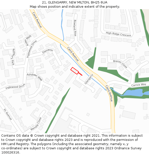 21, GLENGARRY, NEW MILTON, BH25 6UA: Location map and indicative extent of plot