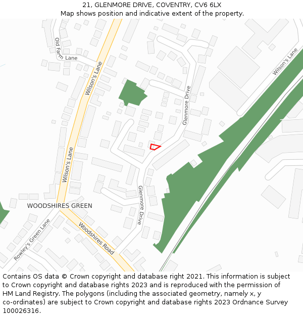 21, GLENMORE DRIVE, COVENTRY, CV6 6LX: Location map and indicative extent of plot