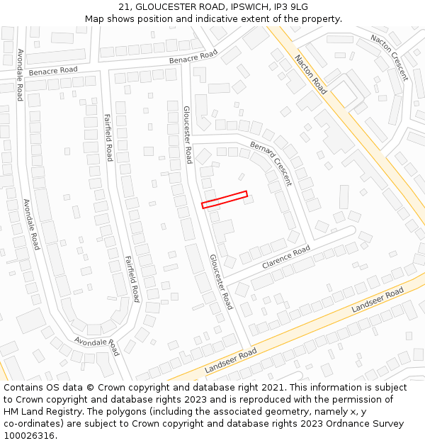 21, GLOUCESTER ROAD, IPSWICH, IP3 9LG: Location map and indicative extent of plot