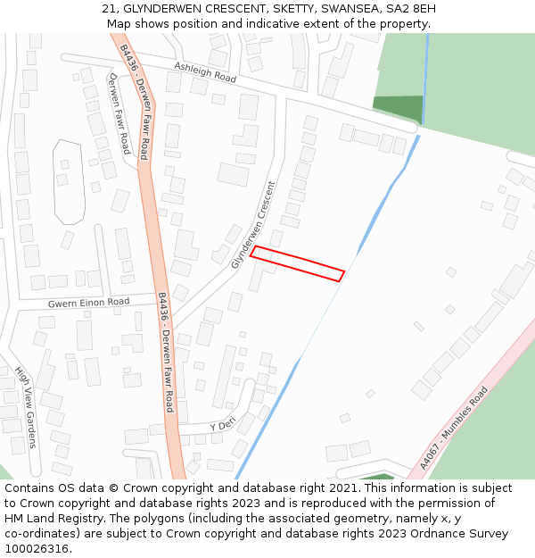21, GLYNDERWEN CRESCENT, SKETTY, SWANSEA, SA2 8EH: Location map and indicative extent of plot