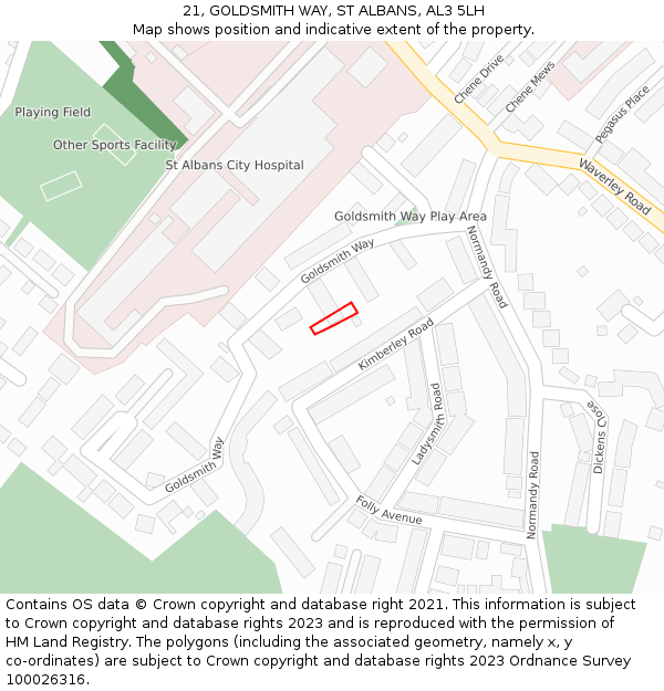 21, GOLDSMITH WAY, ST ALBANS, AL3 5LH: Location map and indicative extent of plot